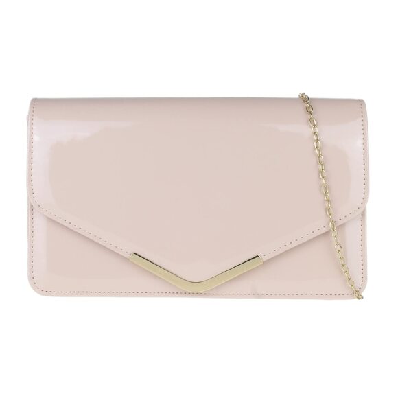 Handbags - 6909 Metallic Frame Envelope Clutch Bag Nude